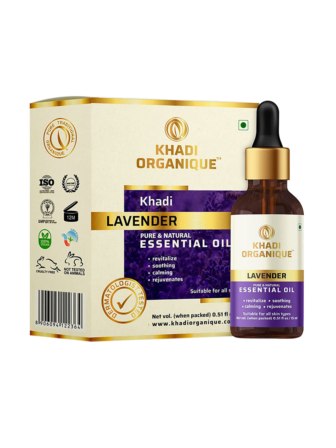 Khadi Organique Lavender Essential Oil For Revitalizing & Soothing - 15ml