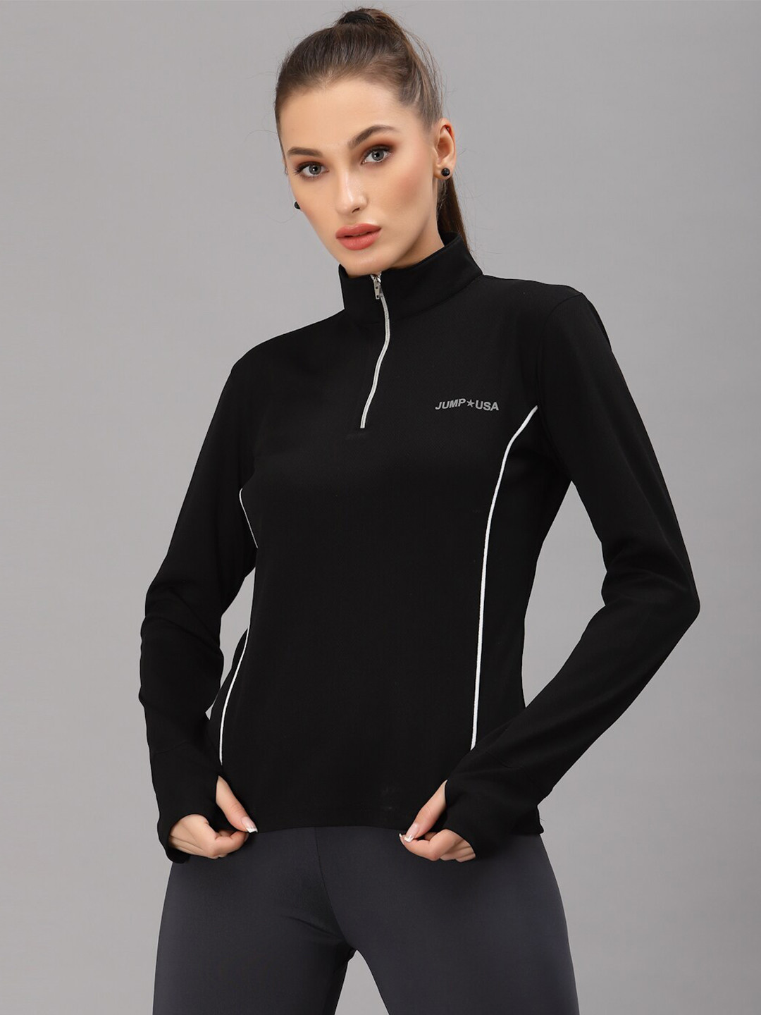 JUMP USA Women Black High Neck Sweatshirts