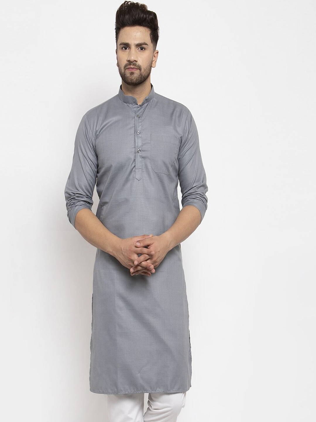 Kaifoo Men Silver-Toned Pathani Kurta
