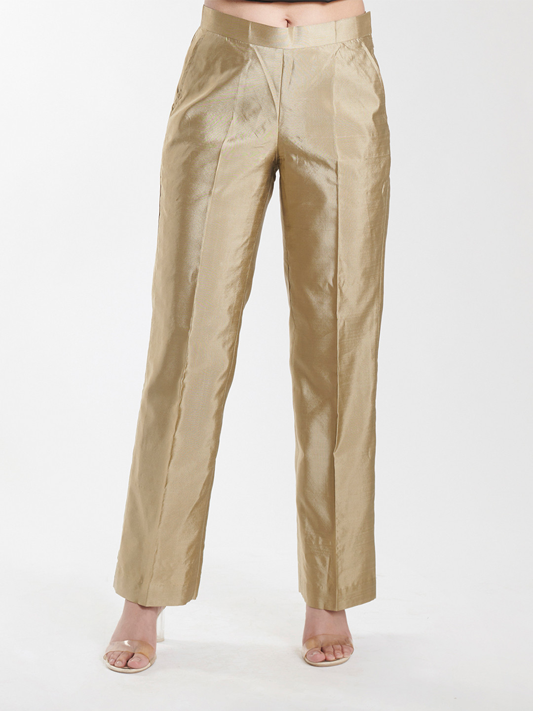 PowerSutra Women Gold-Toned Straight Fit  Lined with soft Santoon fabric Trouser