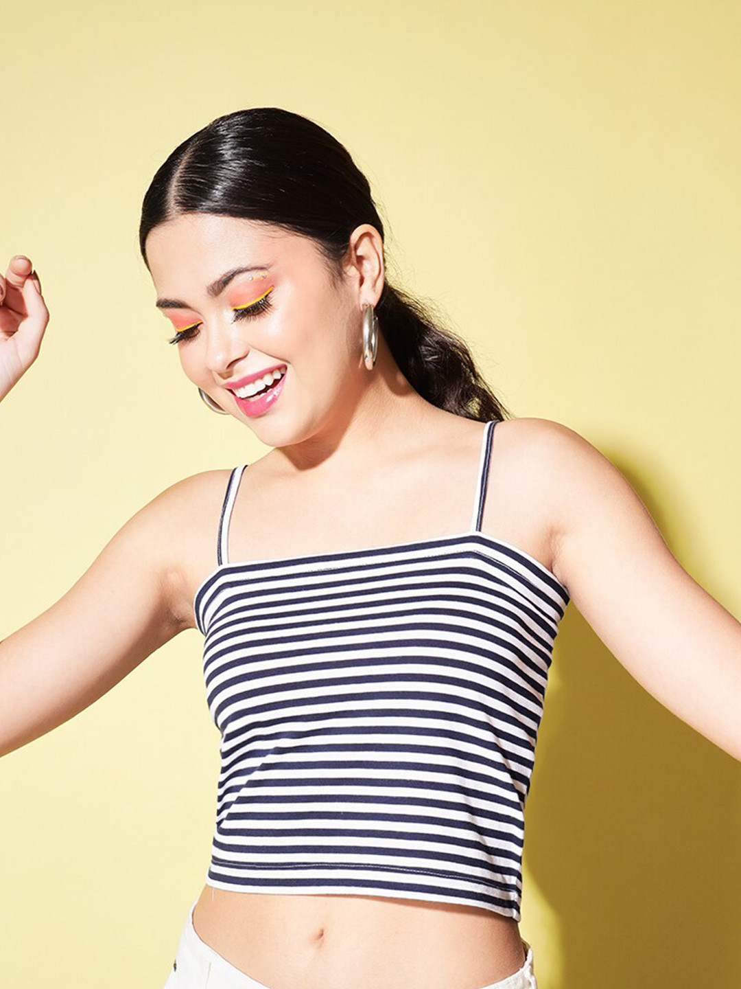 Trend Arrest Women Black & White Striped Crop Top