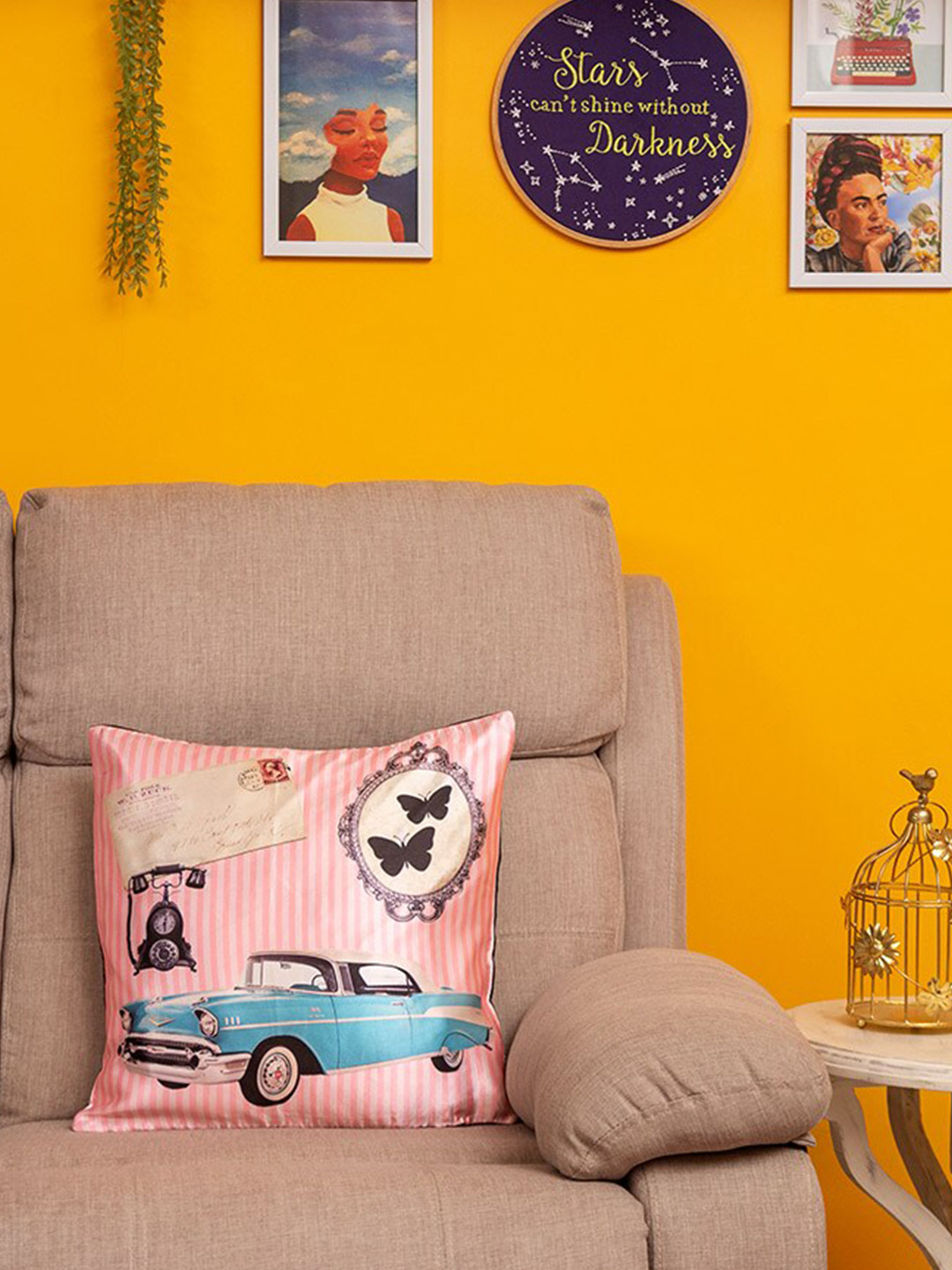 BandBox Car Conversational Cotton Silk Square Cushion Covers - 16 x 16 In