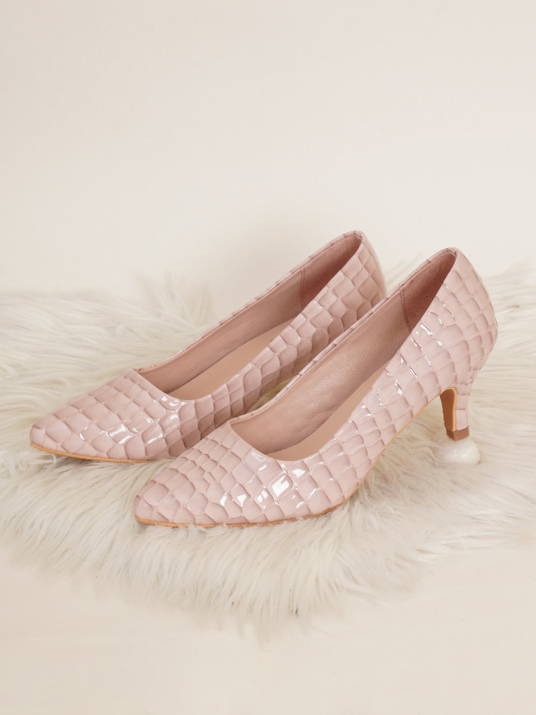 Sherrif Shoes Nude-Coloured Textured Kitten Pumps Heels