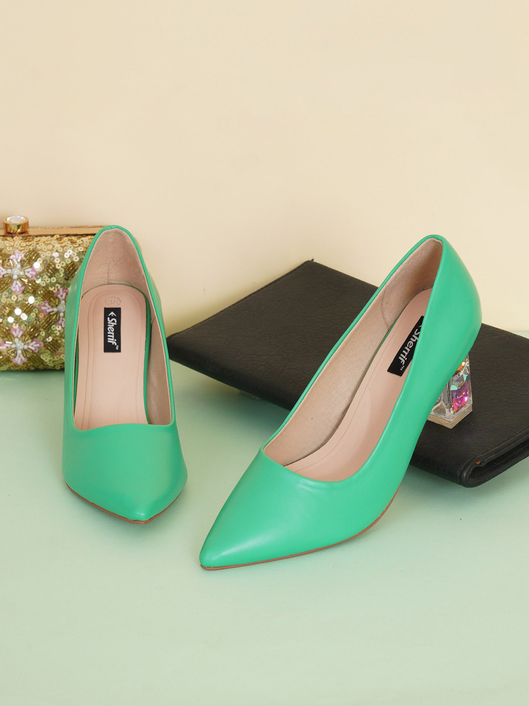 Sherrif Shoes Women Green Party Block Pumps