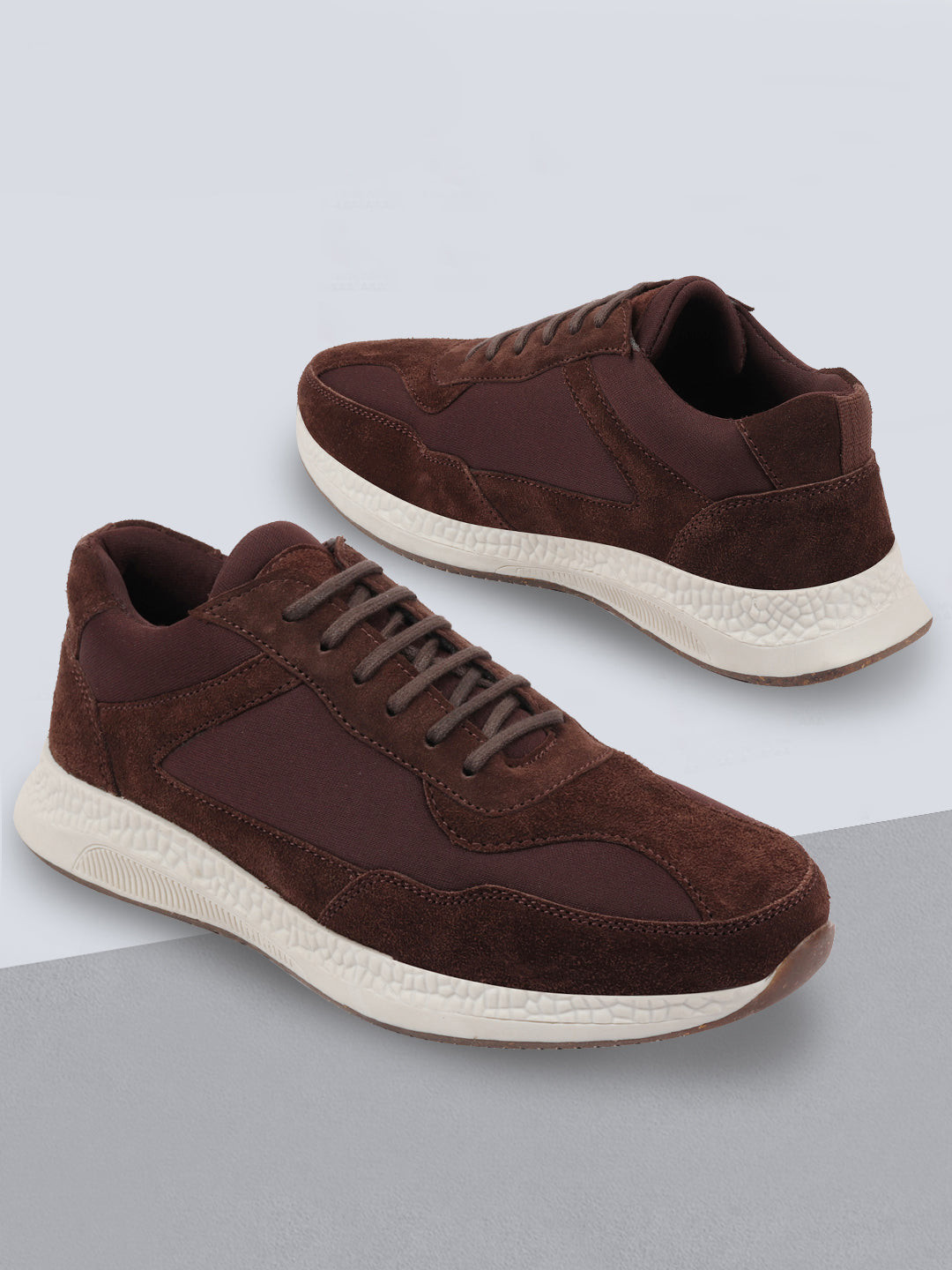 FAUSTO Men Brown Woven Design Suede Slip-On Sneakers