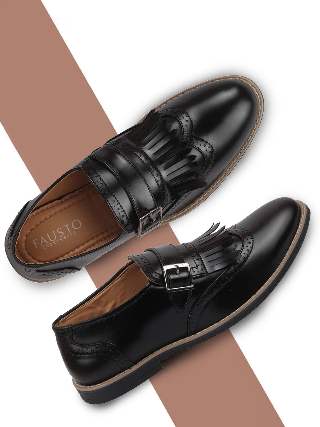 FAUSTO Men Black Woven Design Lightweight Monks