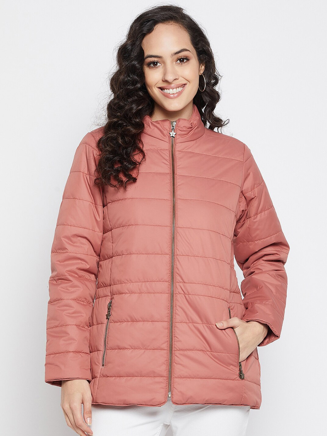 Duke Women Pink Solid Long Sleeves Padded Jacket
