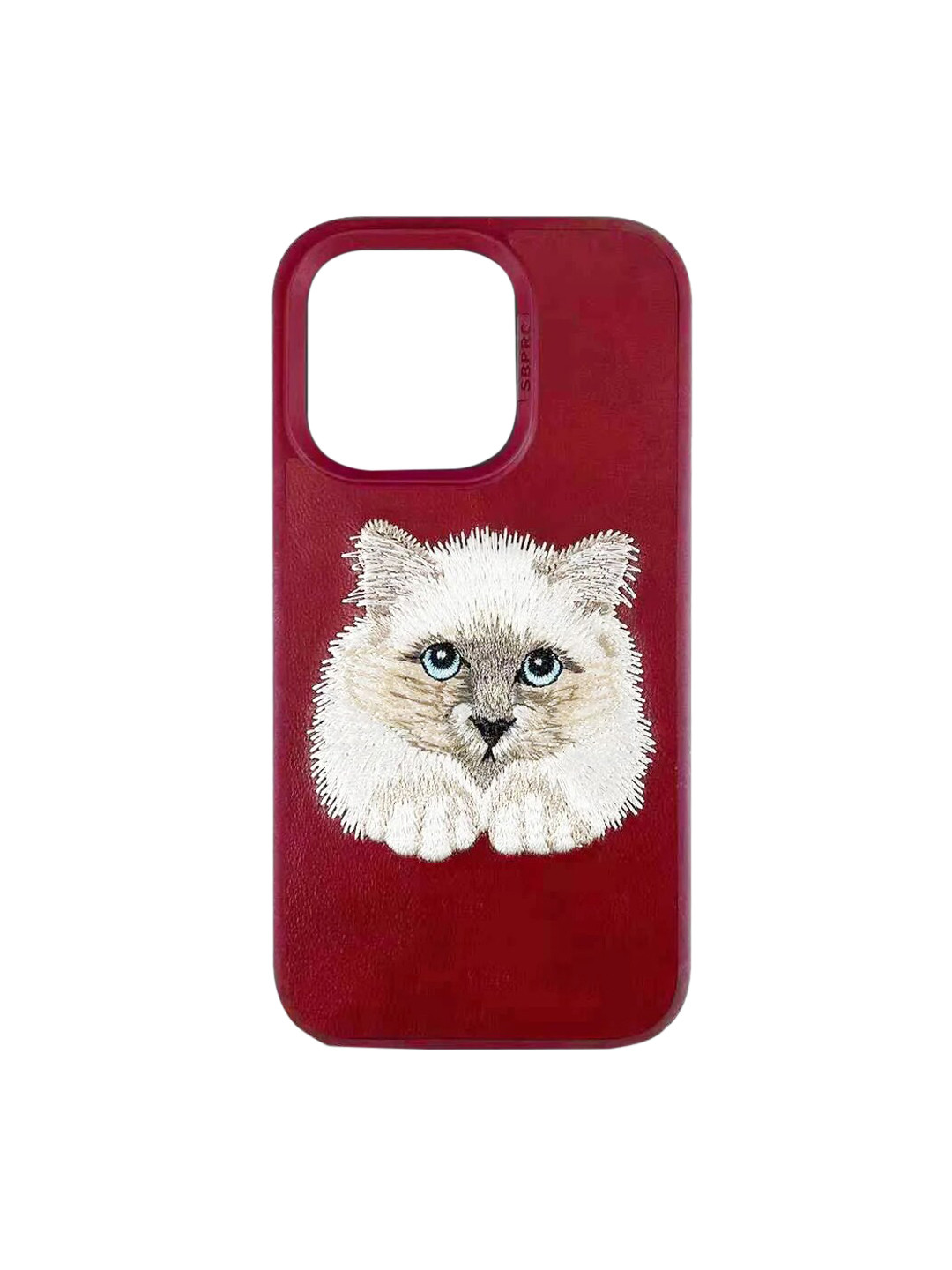 TREEMODA Red & White Cat Embroidered SB Series Leather iPhone 14 Phone 3D Back Case