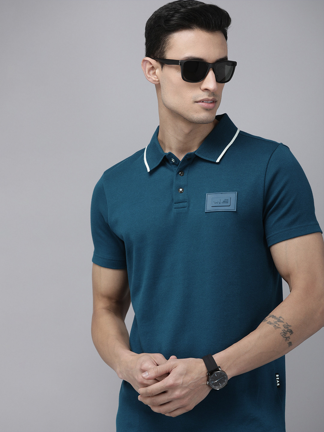 THE BEAR HOUSE Ardor Edition Men Polo Collar Applique Slim Fit T-shirt