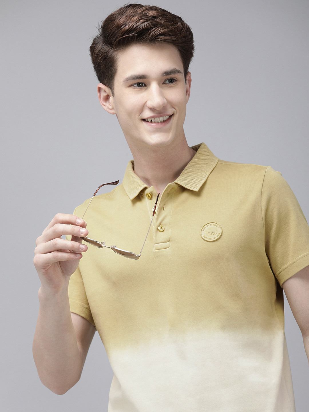 THE BEAR HOUSE Ardor Edition Men Dyed Polo Collar Slim Fit T-shirt with Applique Detail