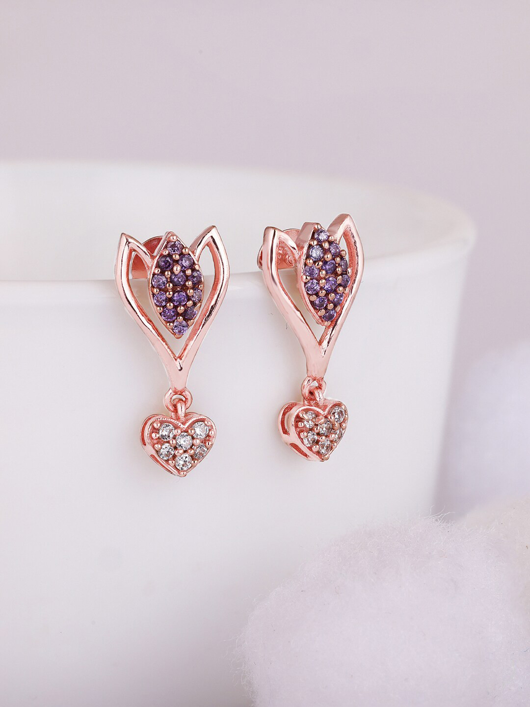 GIVA Rose Gold & Purple Rose Gold Plated Contemporary Drop Earrings Earrings