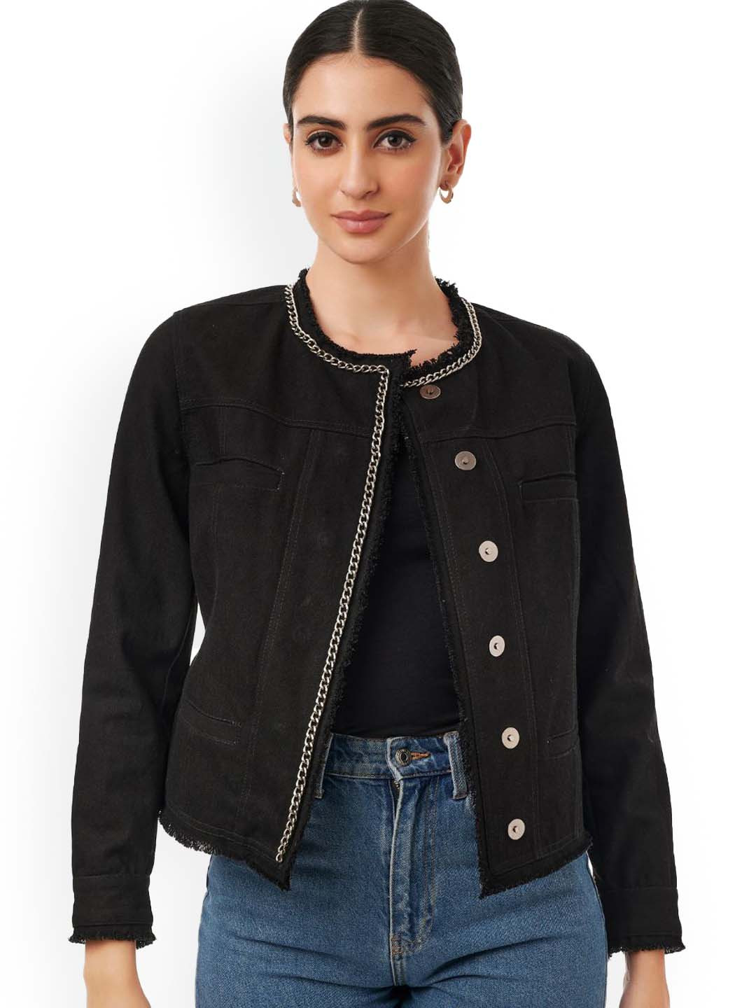 Style Island Women Black Lightweight Cotton Tailored Jacket
