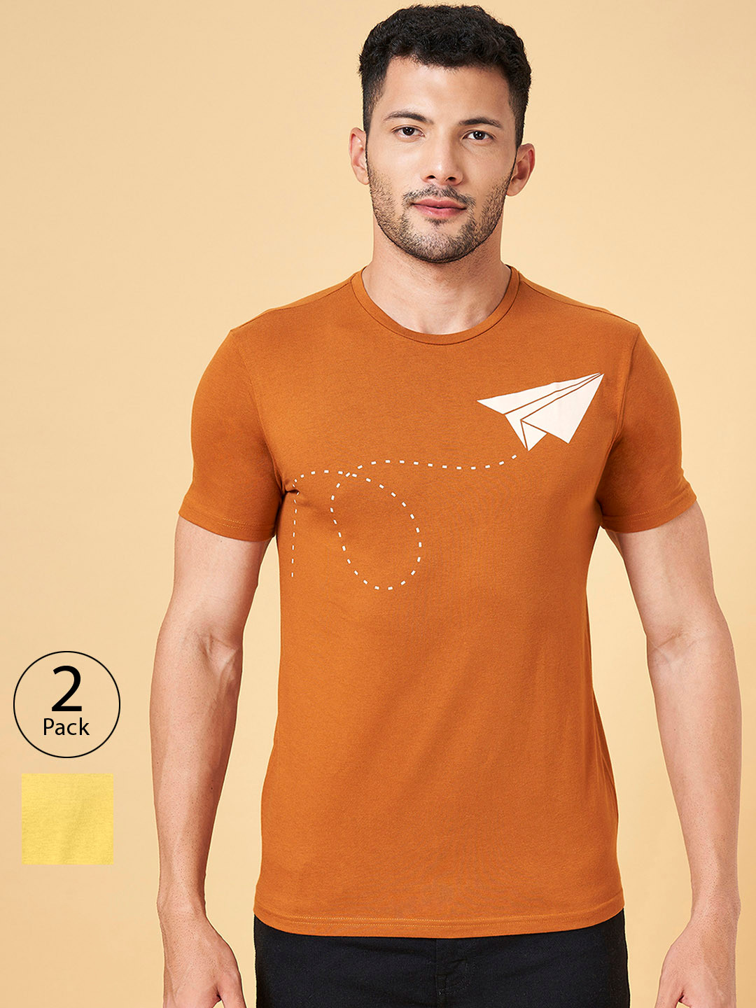 People Pack Of 2 Printed Slim Fit Cotton T-shirt