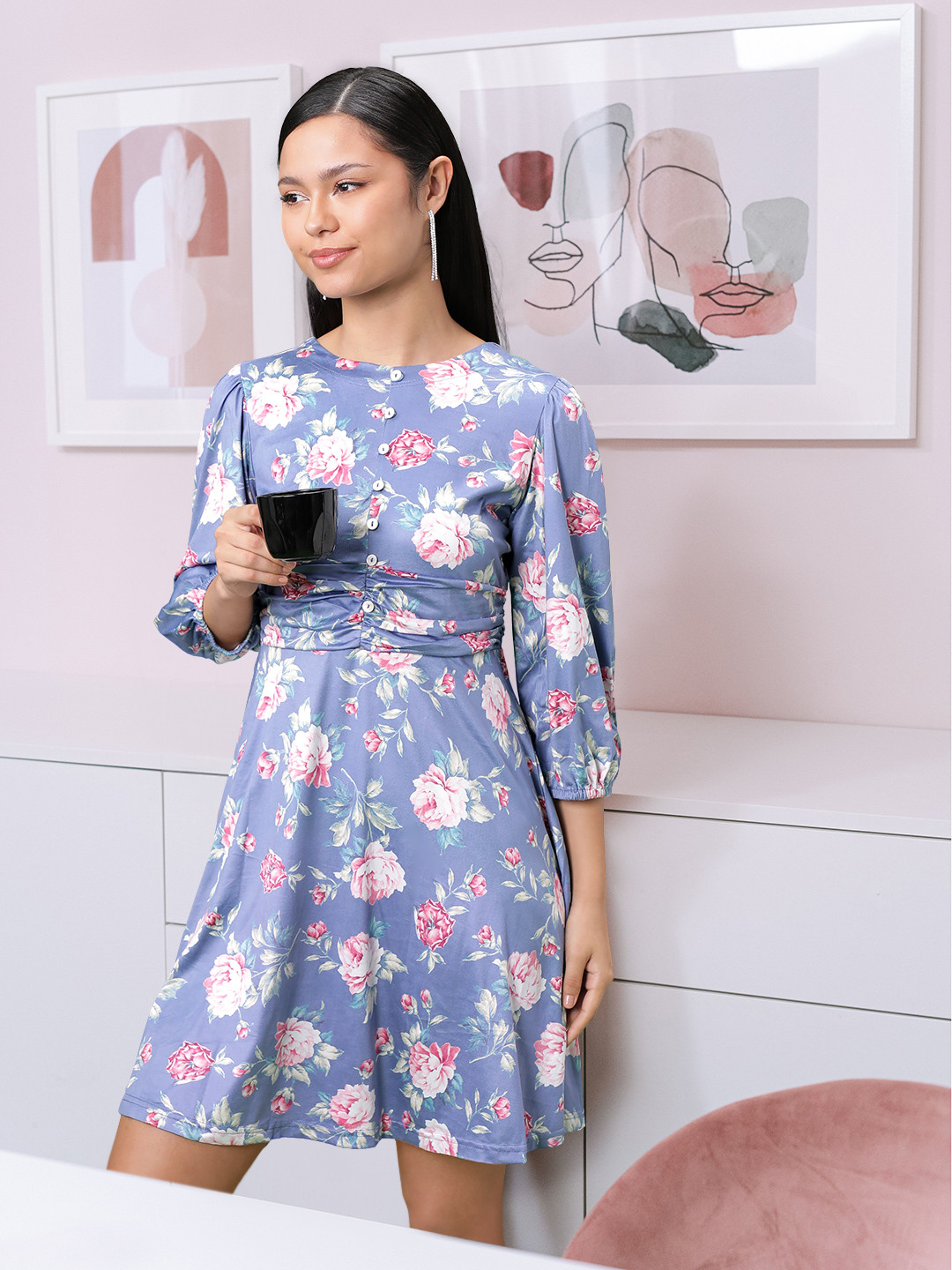 AND Women Violet & Pink Floral Dress