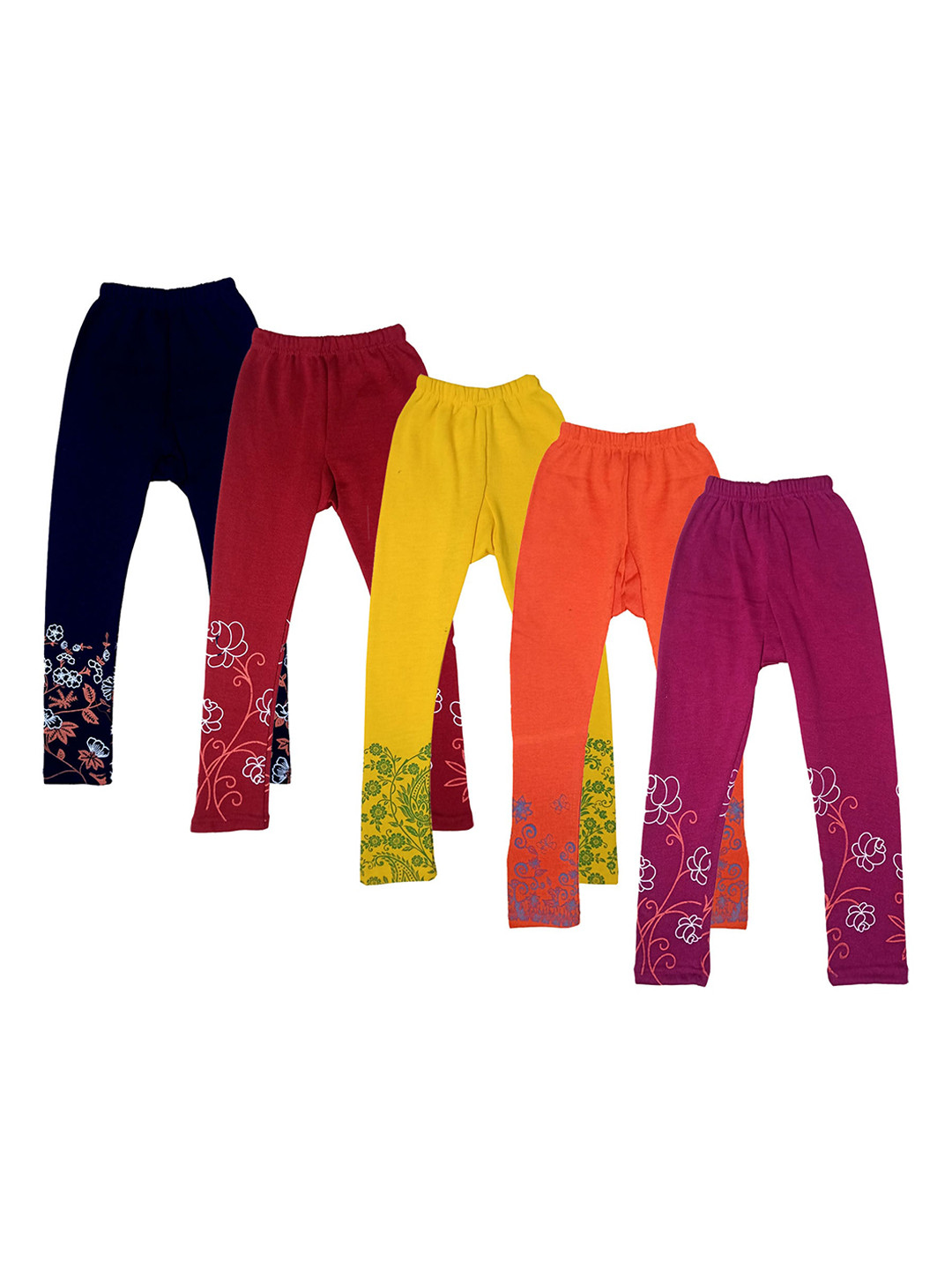 IndiWeaves Girls Wool Pack Of 5 Printed Comfort-Fit Leggings