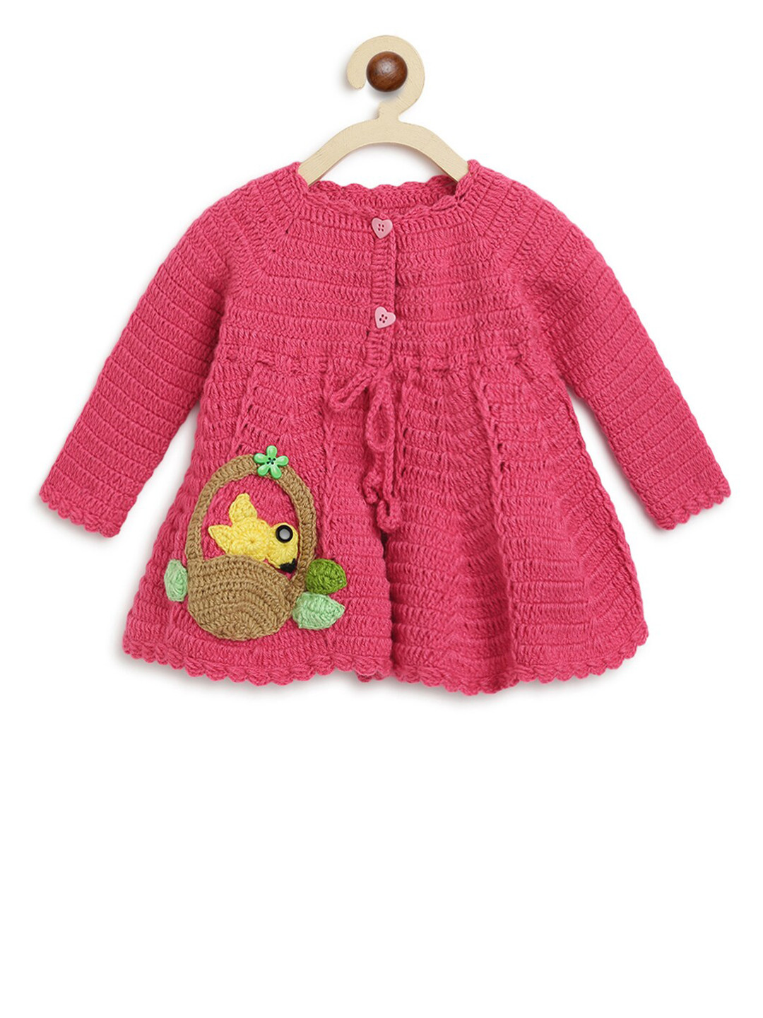 CHUTPUT Girls Pink Self Design Pure Wool Jumper Dress