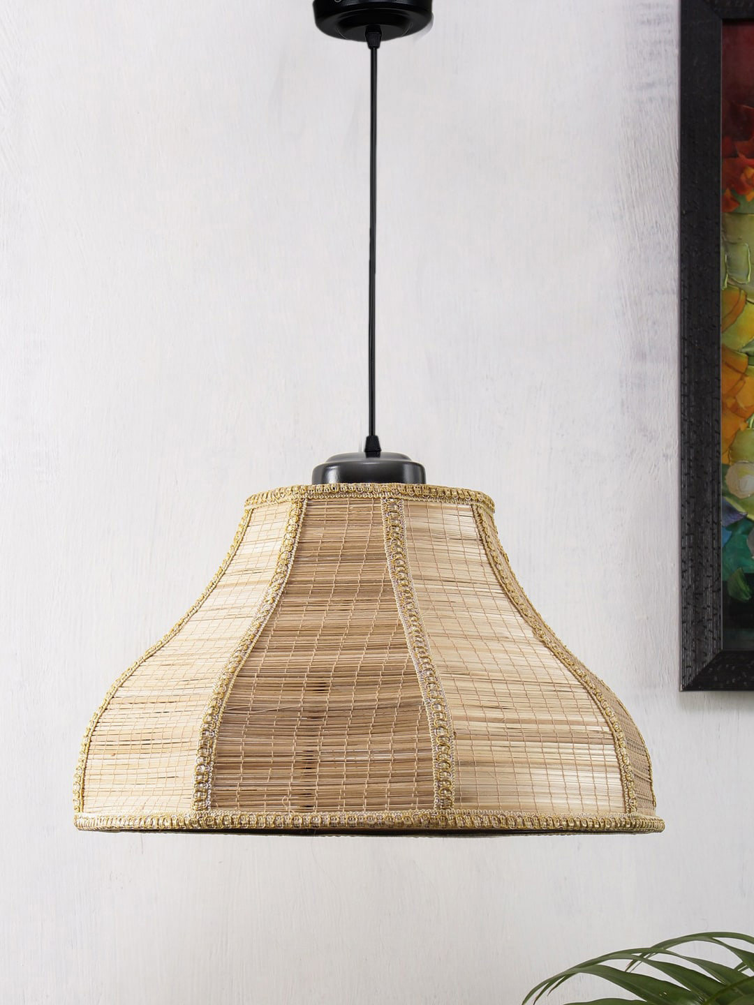 Devansh Beige Vintage Bamboo Hanging Lamp