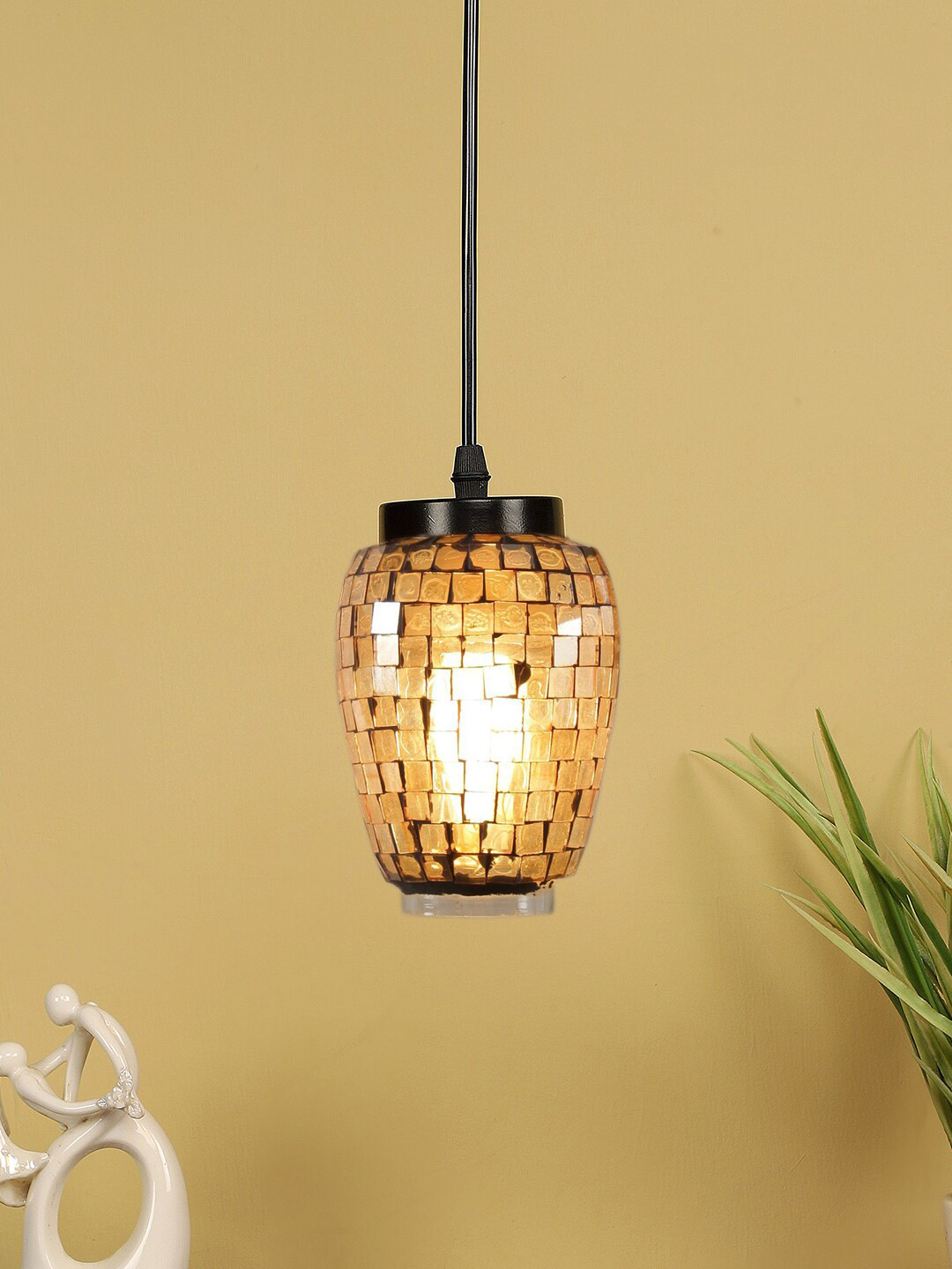 Devansh Beige Mosaic Glass Hanging Lamp