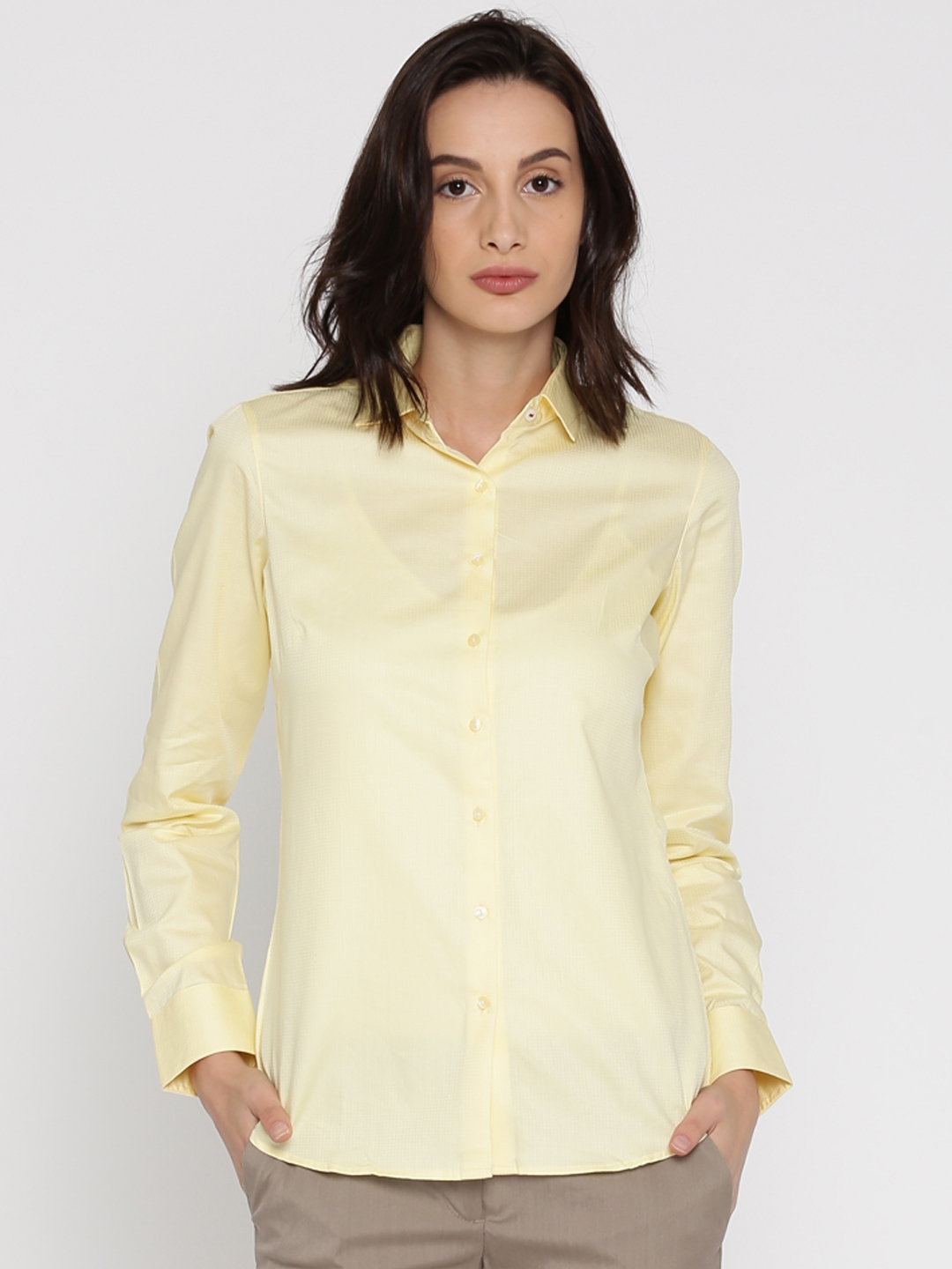 Buy Park Avenue Woman Yellow Regular Fit Checked Formal Shirt