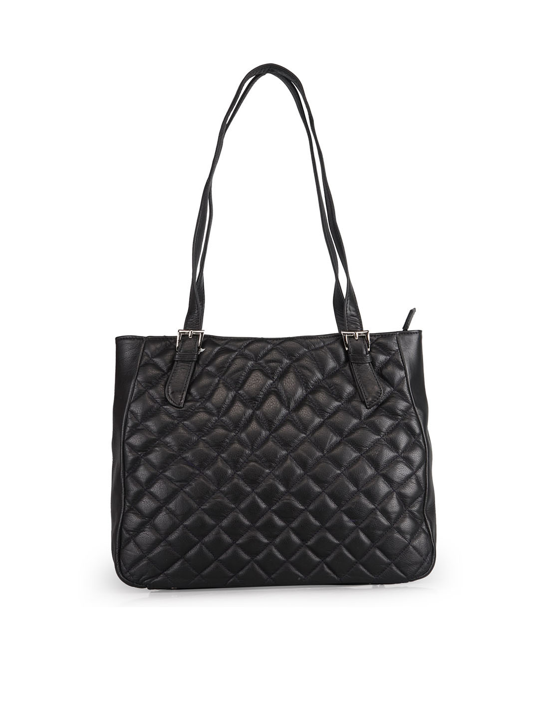 GENWAYNE Black Leather Structured Handheld Bag with Quilted