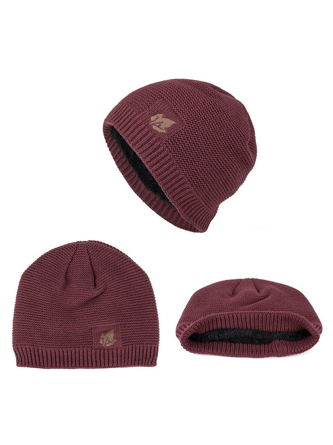 YOUSTYLO Adults Maroon Woolen Winter Beanie Cap