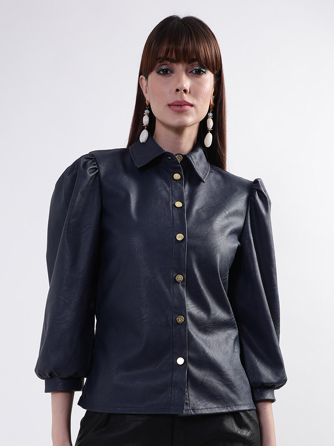 KENDALL & KYLIE Navy Blue Shirt Style Top