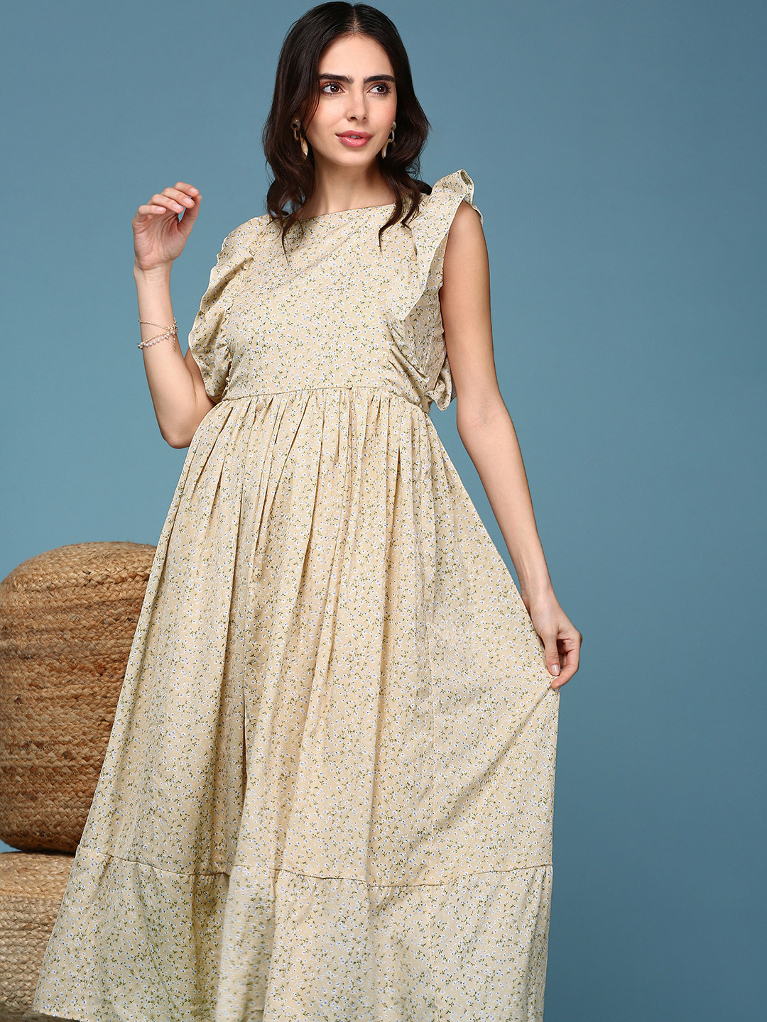 SHOWOFF Women Yellow Chiffon Maxi Maxi Dress