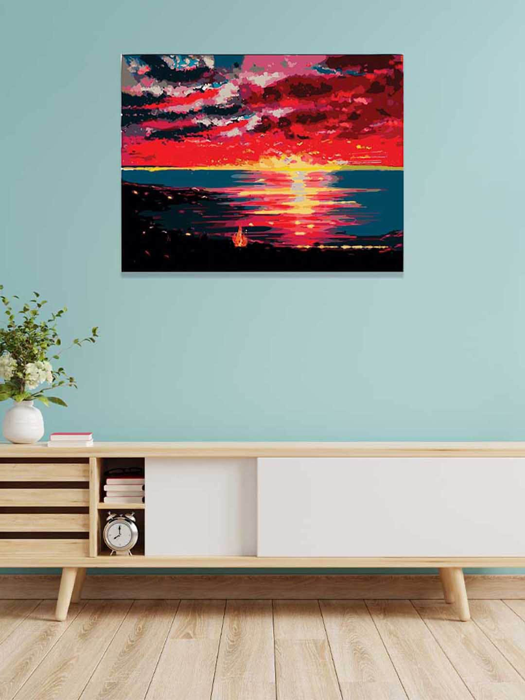 RANGOLI Red Printed Soothing Sunset Modern Painting Wall Art