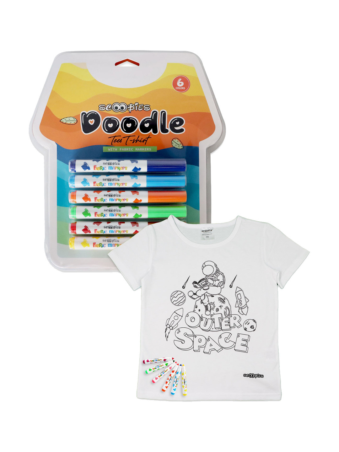 SCOOBIES Black & White Printed Doodle T-shirt & Markers