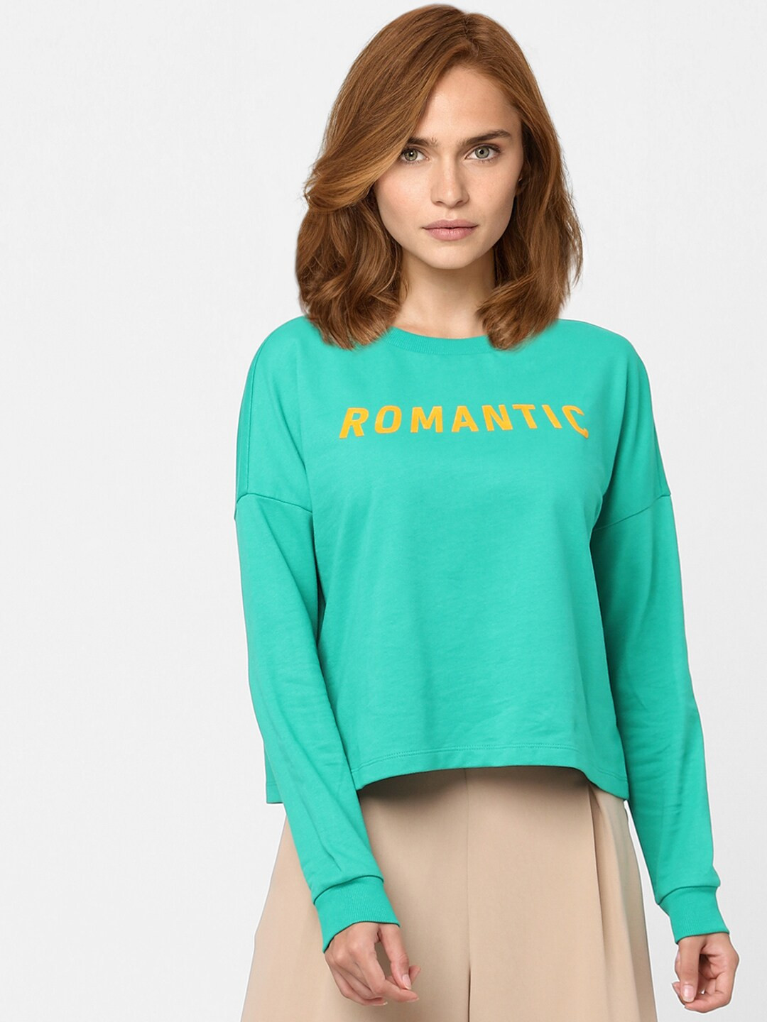 Vero Moda Marquee Collection VM ROMANTIC Women Green Printed Cotton Sweatshirt