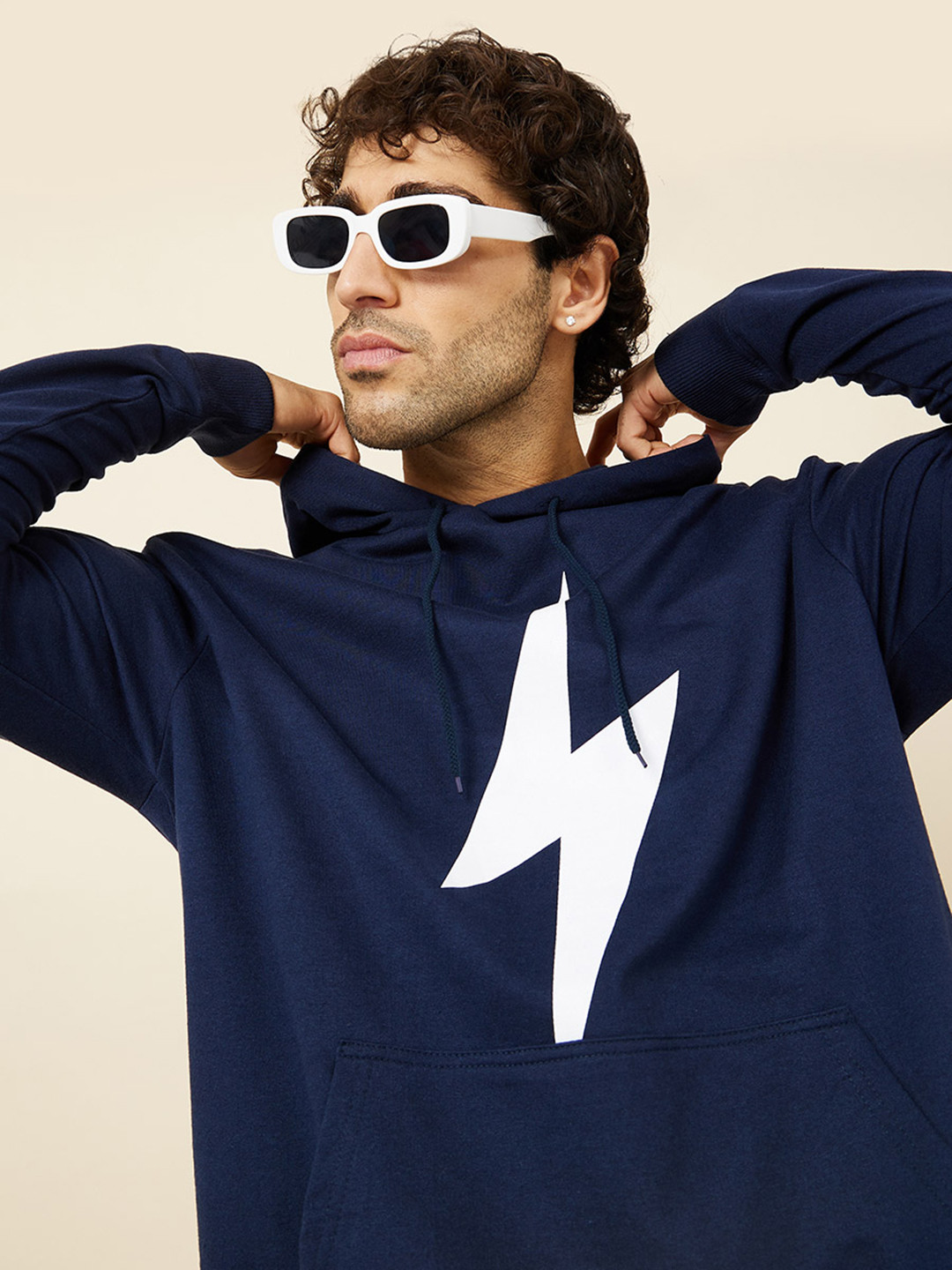 Styli Flash Print Boxy Hoodie With Kangaroo Pocket