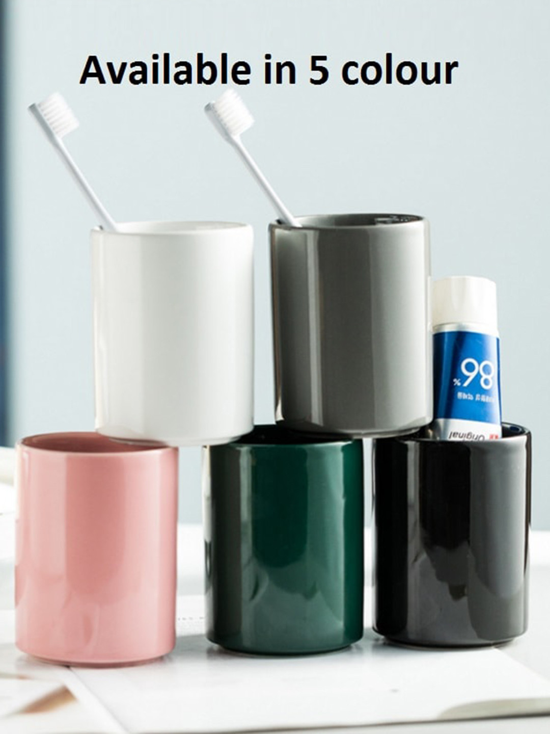 FabSeasons Pink Solid Ceramic Toothbrush Holder