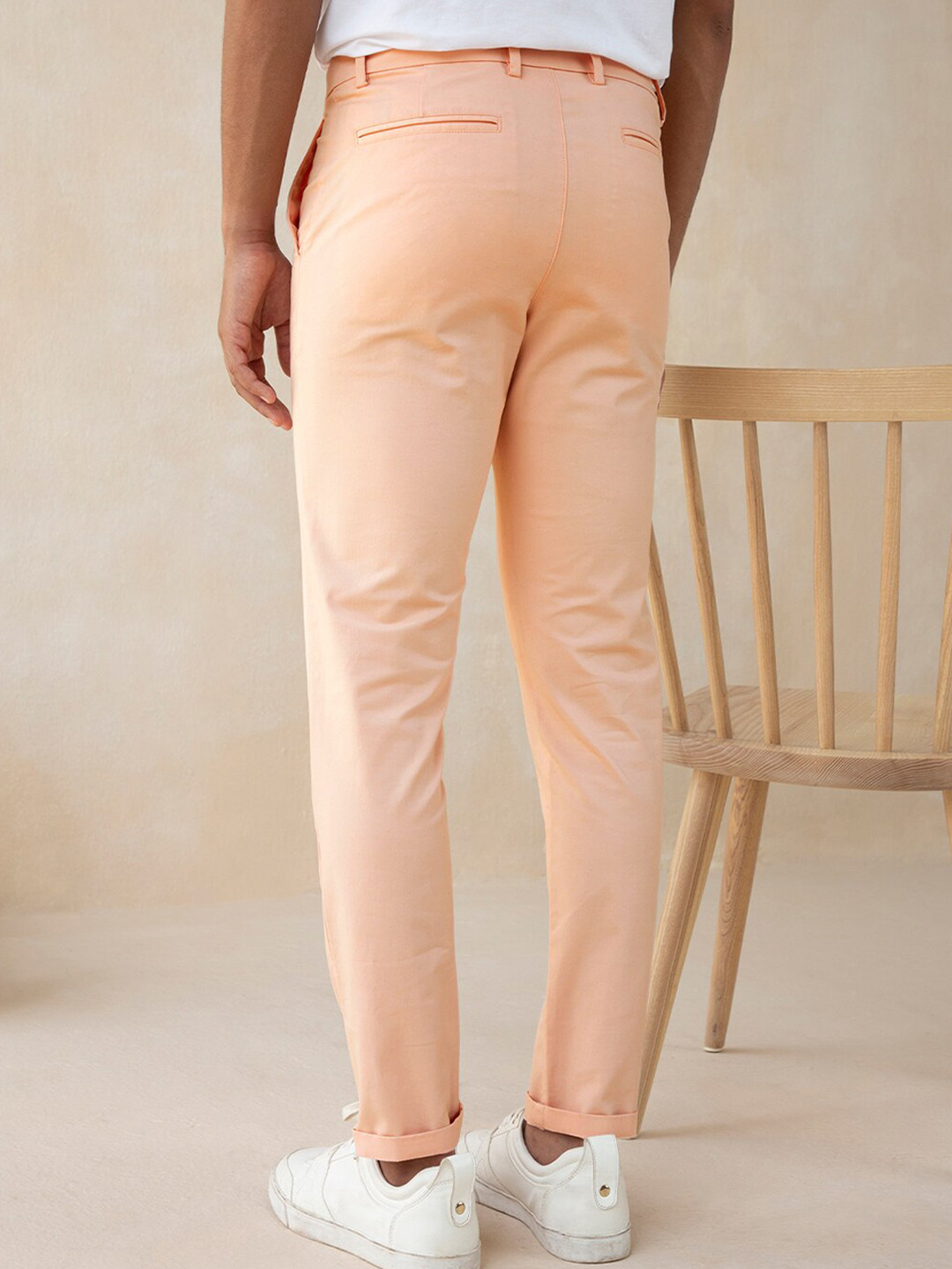Andamen Men Peach Solid Regular Fit Trouser