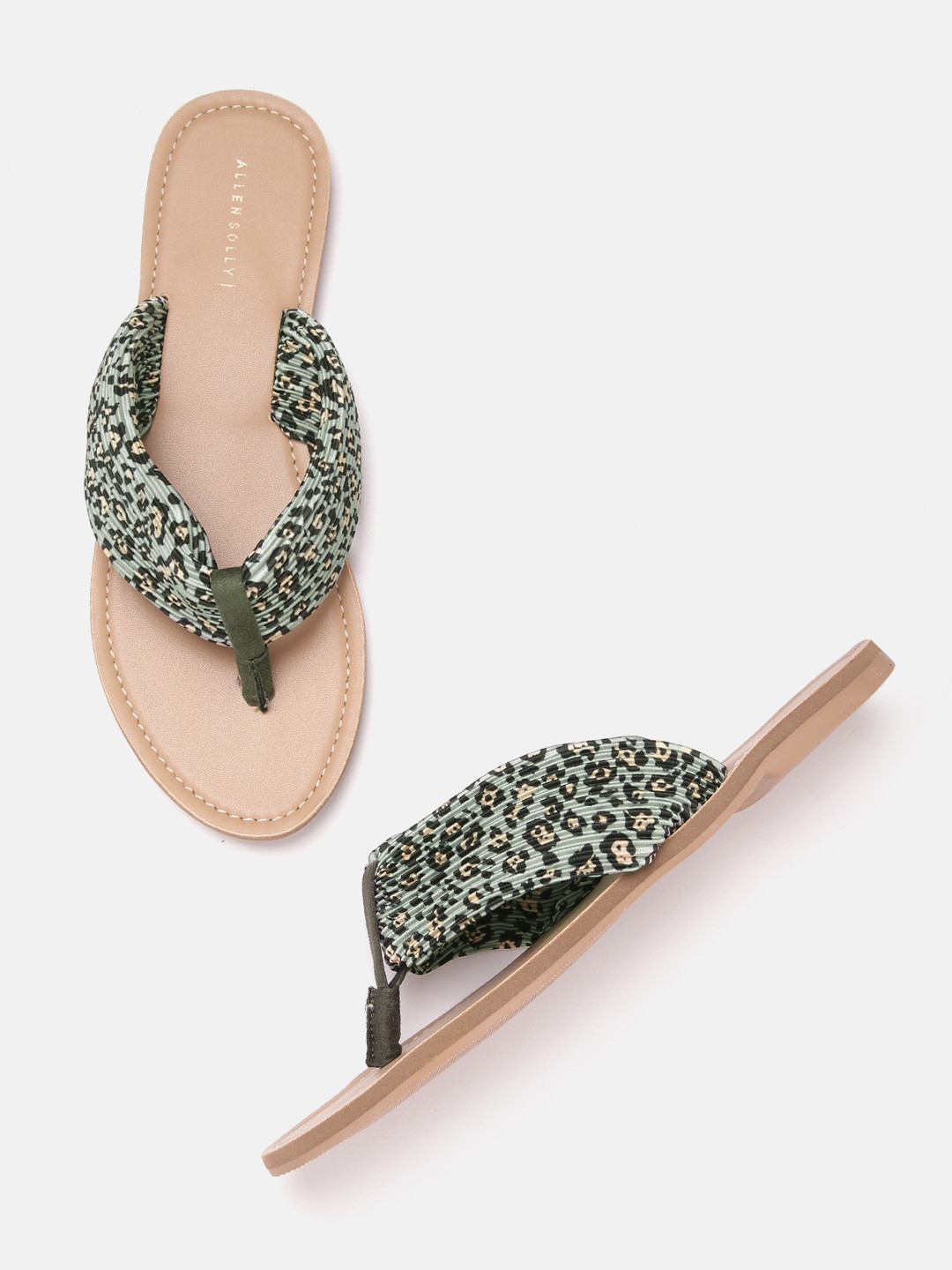 Allen Solly Women Mint Green & Black Printed Open Toe Flats