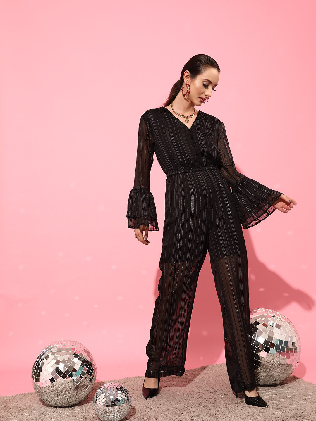 STREET 9 Women Elegant Black Printed Jumpsuit
