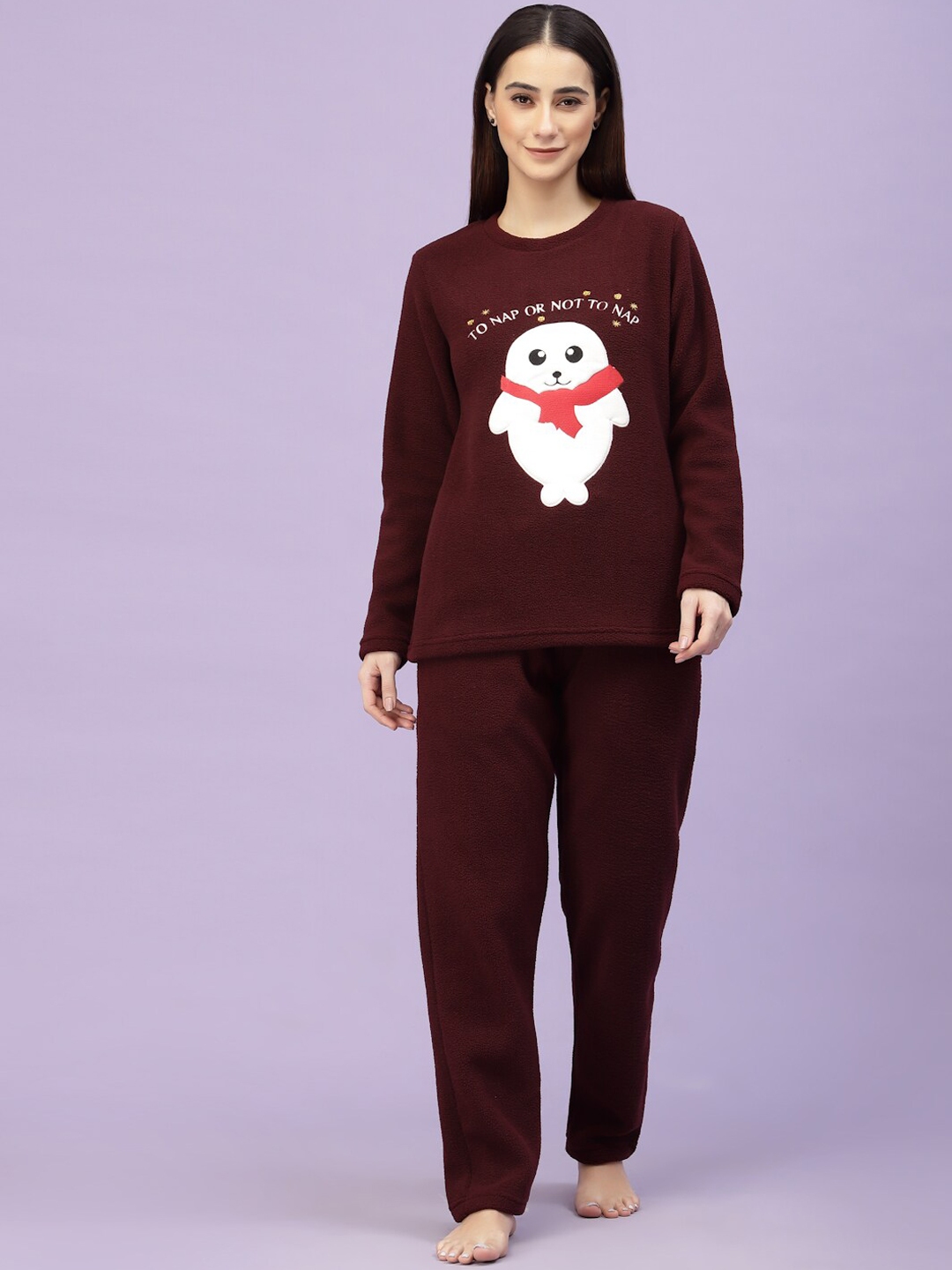 Buy Sweet Dreams Women Polar Fleece Applique Winter Pyjama Set