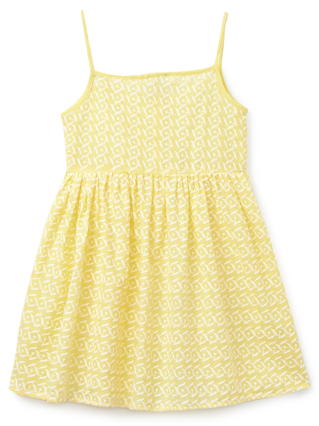 K&U Yellow Embroidered Pure Cotton A-Line Dress