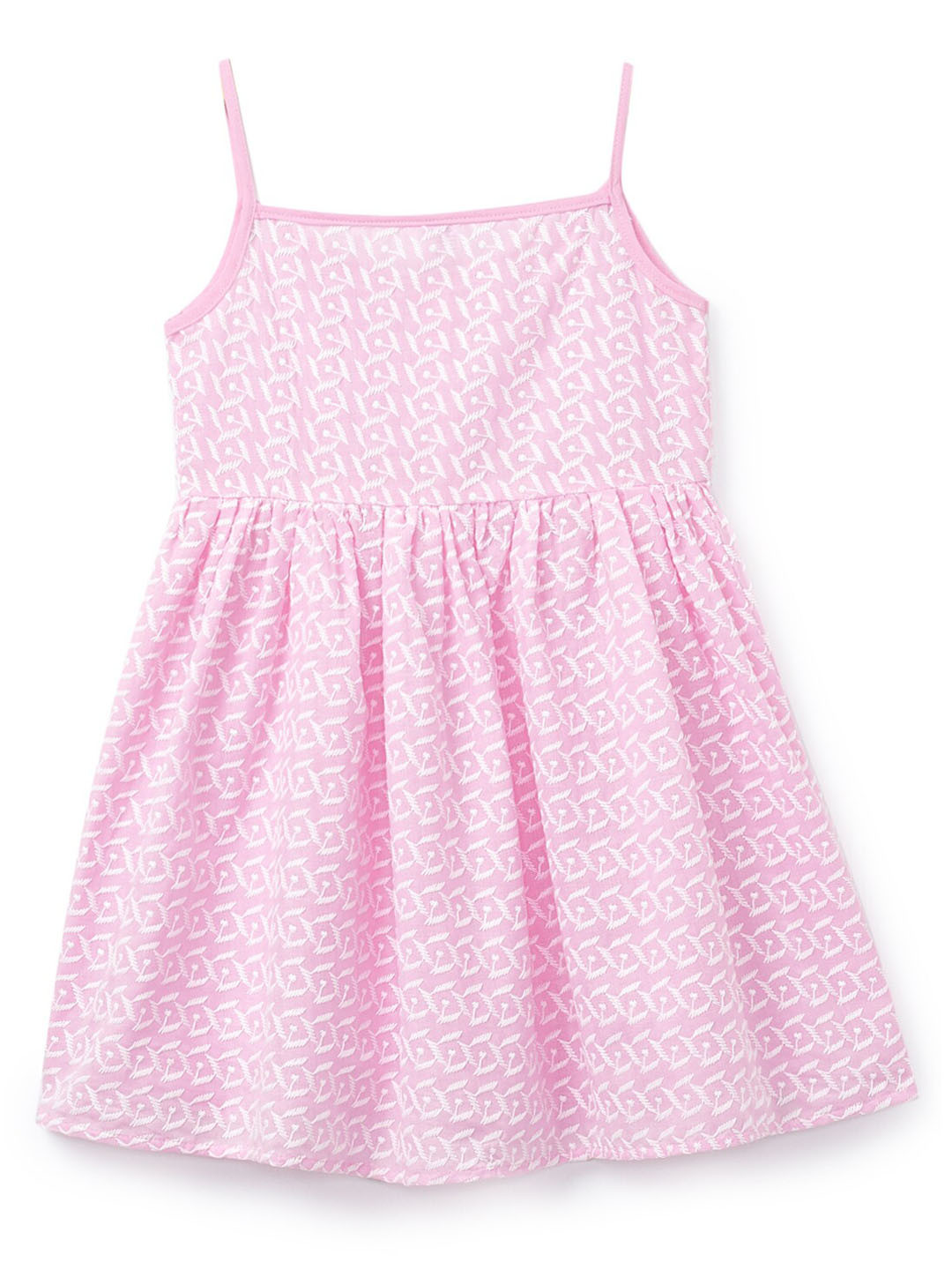 K&U Girls Pink Embroidered Pure Cotton A-Line Dress