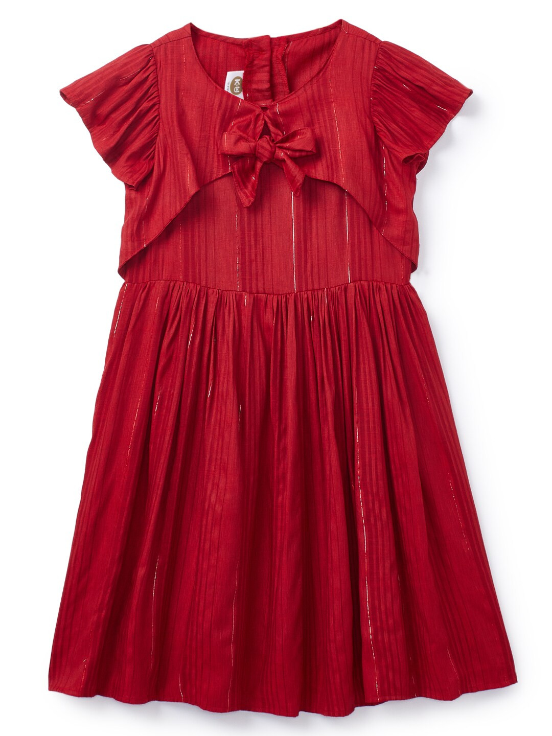 K&U Girls Maroon Striped Pure Cotton A-Line Dress