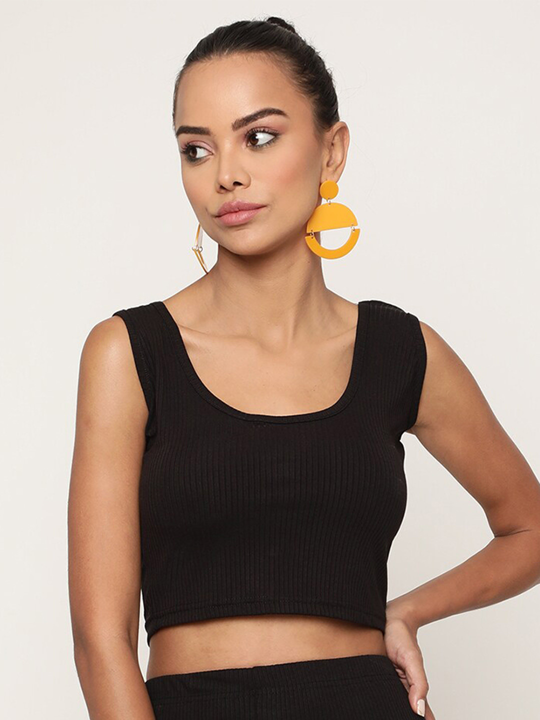 Sugathari Women Black Sheen Crop Top