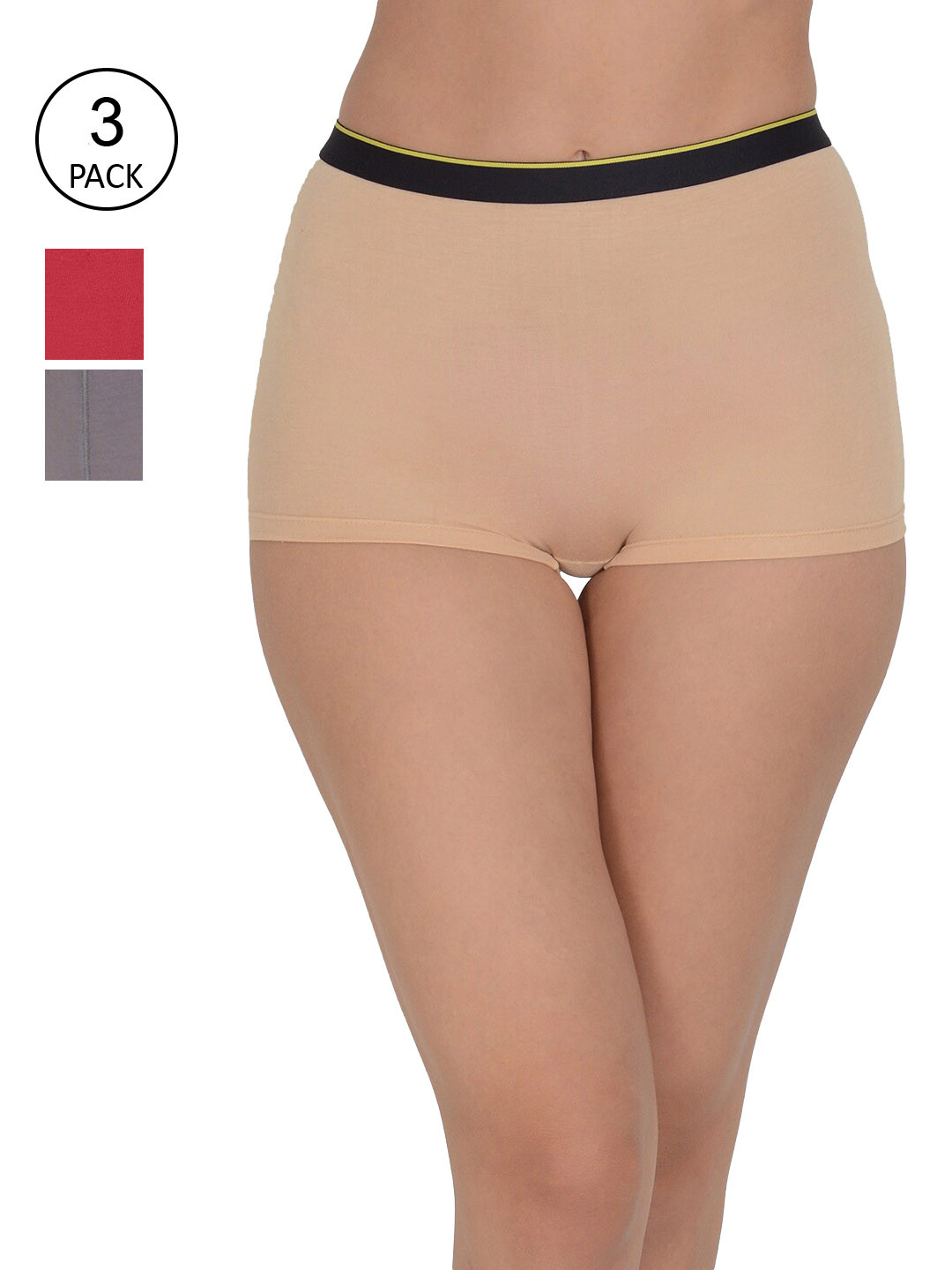 Leading Lady Women Pack Of 3 Solid Boy-Short Briefs