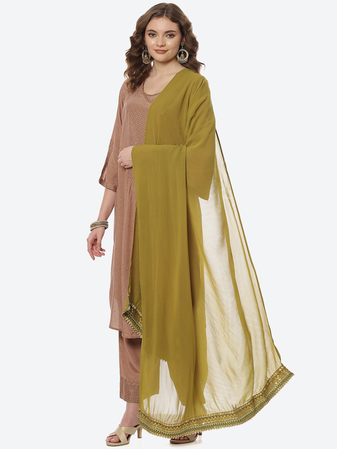 Rangriti Green & Gold-Toned Solid Dupatta