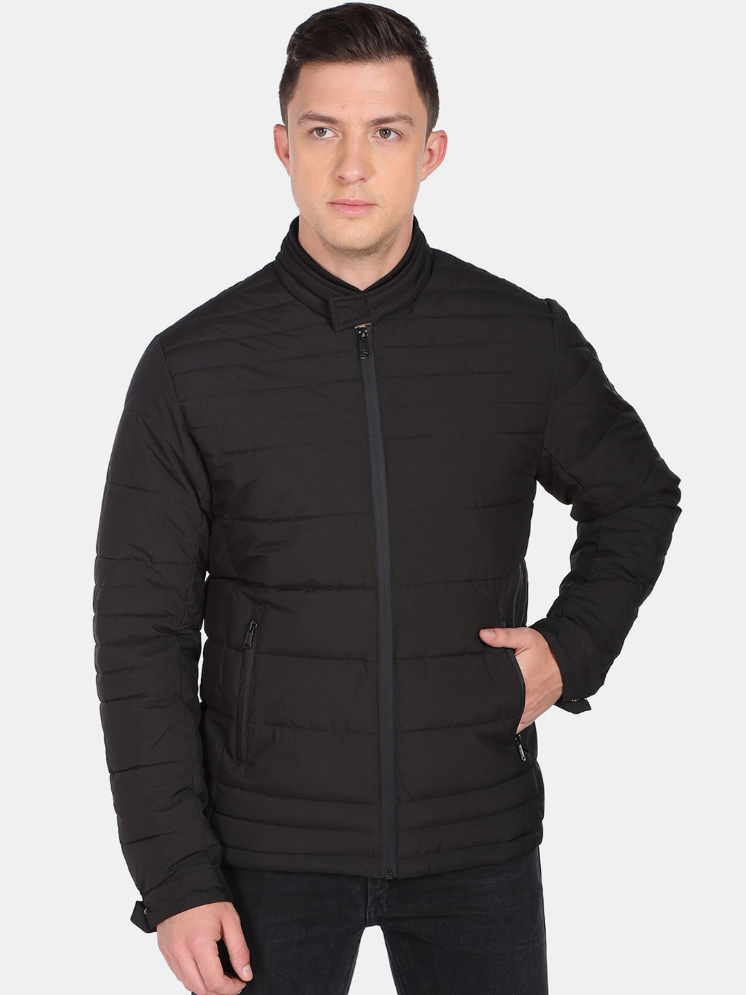 Arrow New York Men Black Solid Long Sleeves Padded Jacket