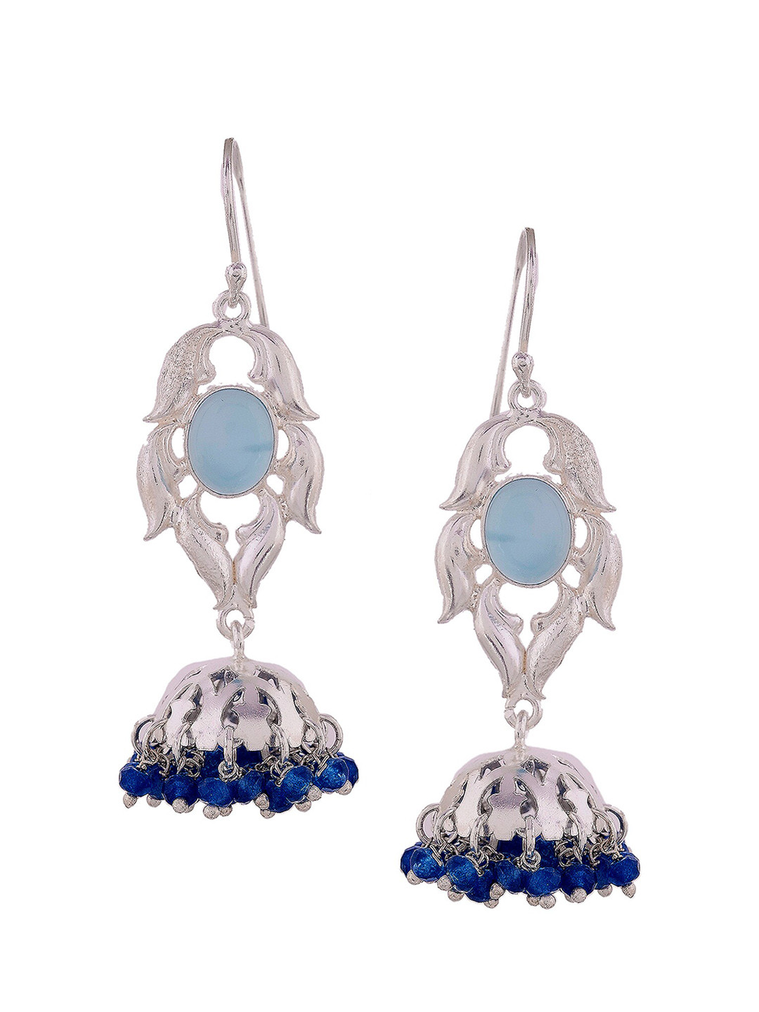 Silvermerc 925 Silver-Plated Navy Blue Classic Jhumkas Earrings