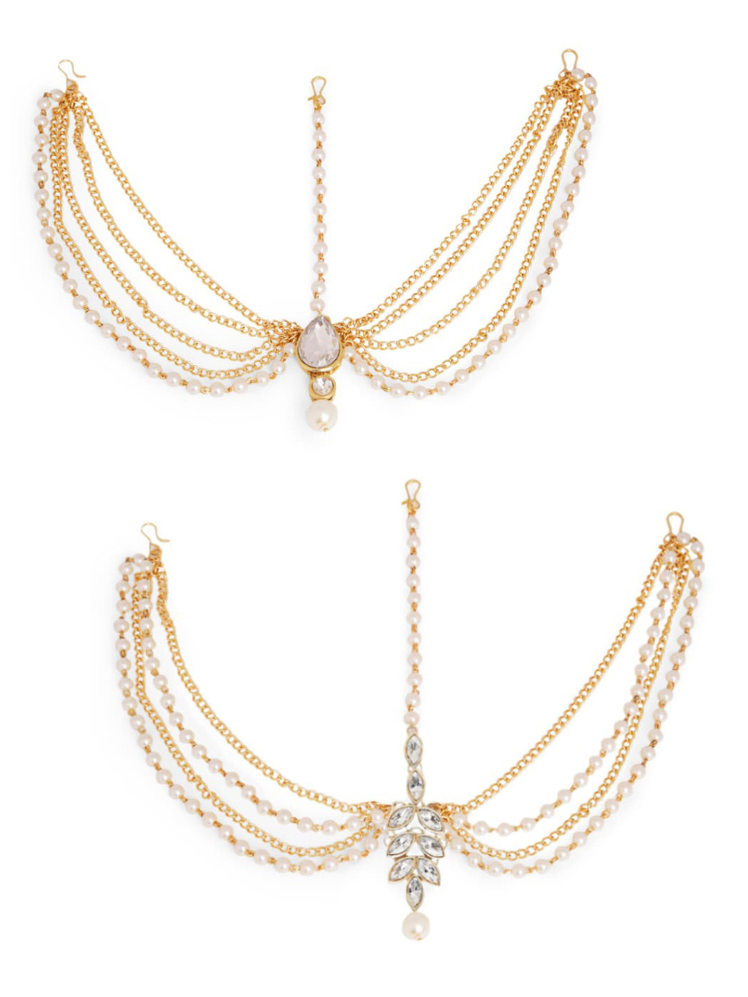 OOMPH Set Of 2 Gold -Toned & Kundan-Studded Matha Patti