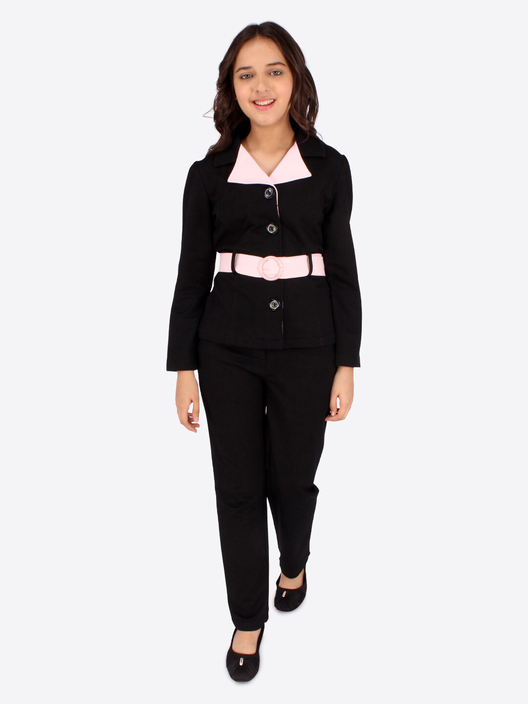 CUTECUMBER Girls Black & Pink Coat with Trouser