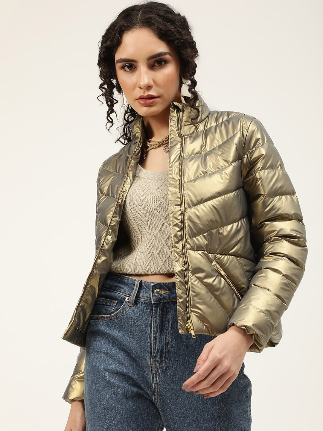 CENTRESTAGE Women Grey Solid Long Sleeves Puffer Jacket