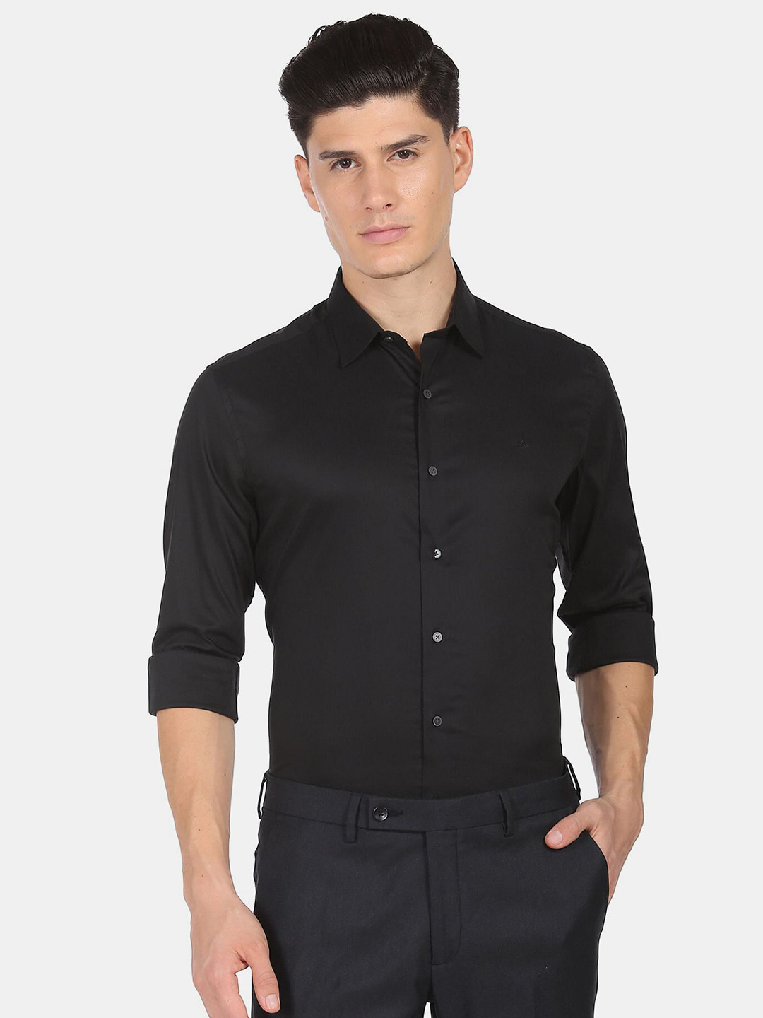 Arrow New York Men Black Solid Cotton Slim Fit Formal Shirt