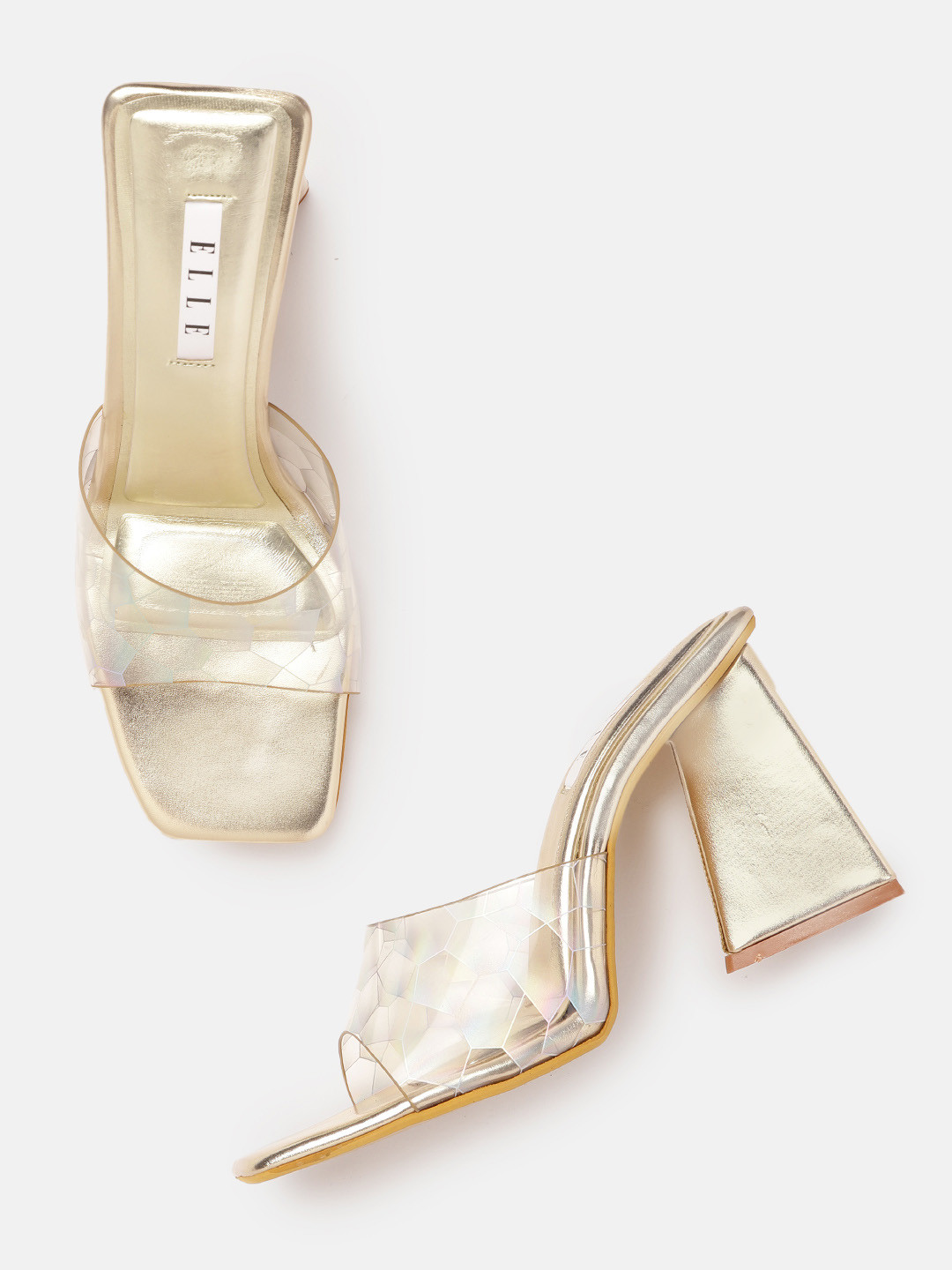 ELLE Women Transparent Geometric Print Block Heel Sandals