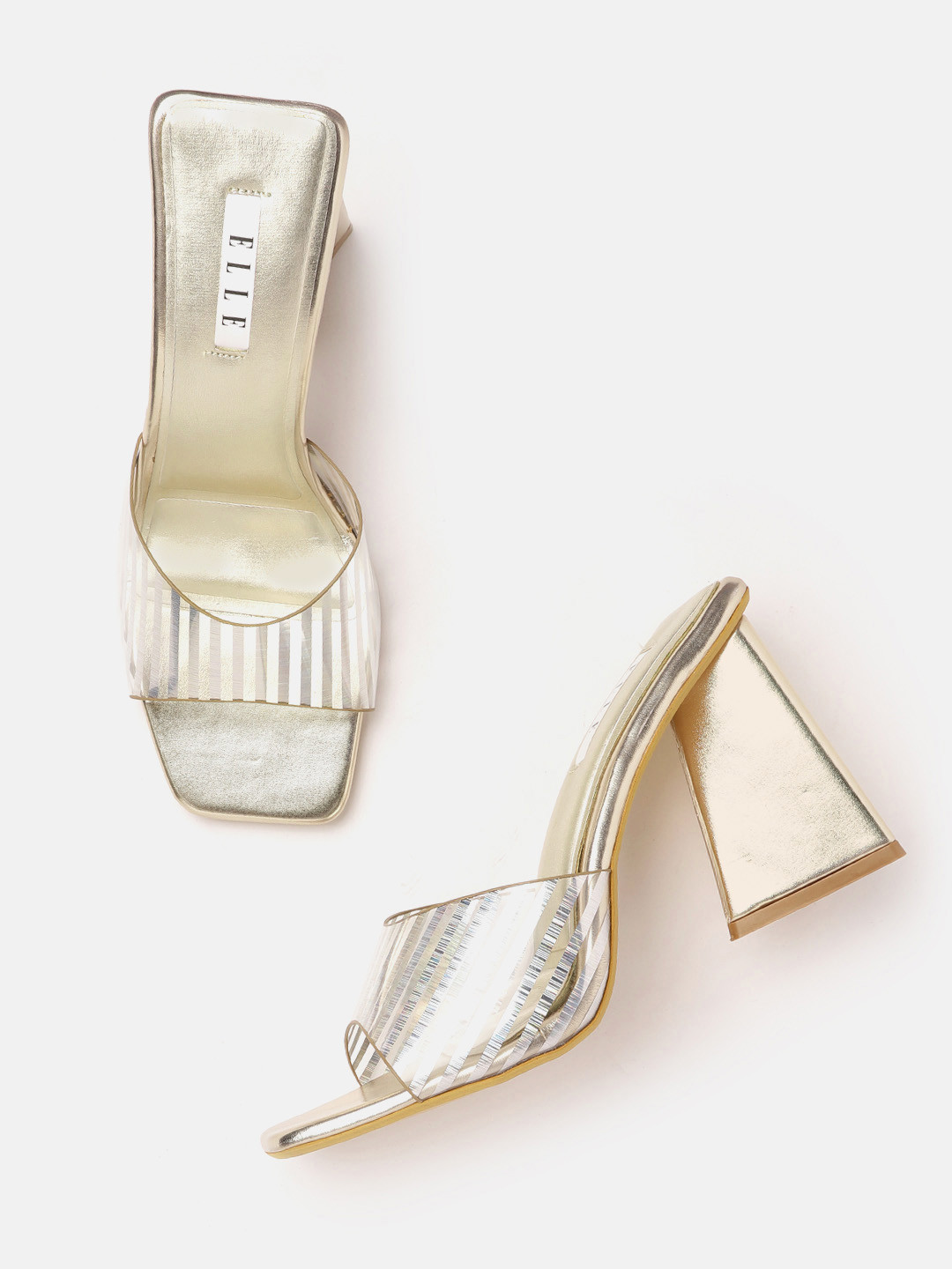 ELLE Women Transparent & Silver Striped Block Heel Sandals